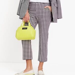 Kate straight-leg pant in gingham blue and white bi-stretch cotton blend 8